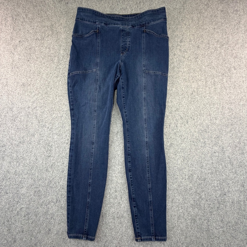 Duluth Trading Co Womens Size 12 Regular Blue Skinny Pull On Denim Jeans Pockets